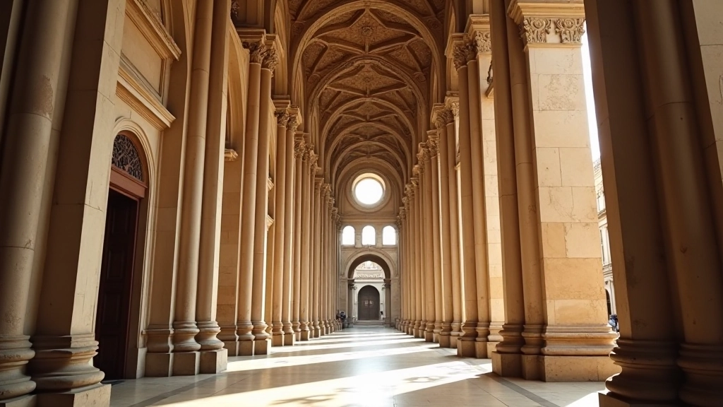 Interior de la Catedral de Córdoba mostrando las altas columnas y la iluminación natural desde las ventanas coloniales