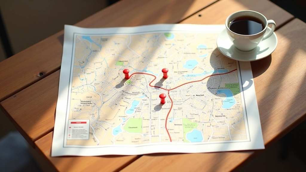Mapa detallado de ruta con puntos de descanso y servicios marcados